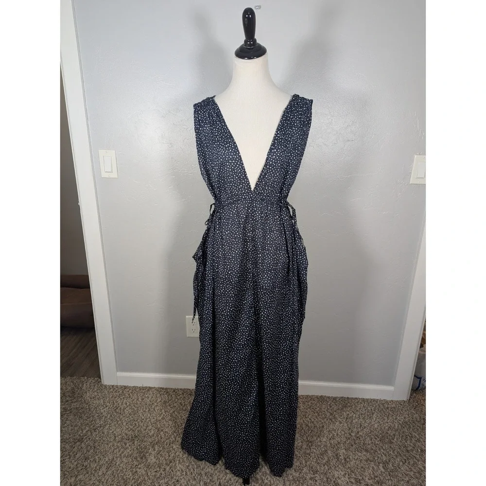 J CREW Women's Dress L Blue Side-tie Beach in Dot Blue White BH545 Coastal